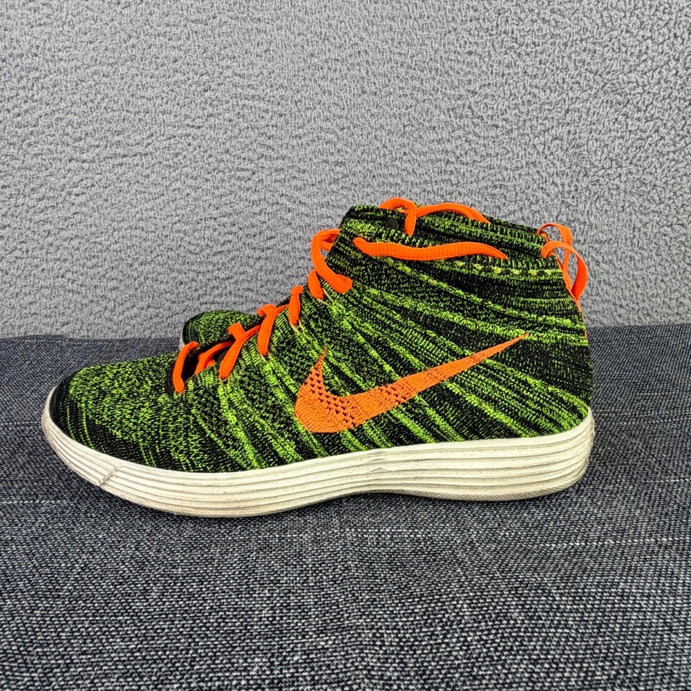 Nike Lunar Flyknit Chukka Mens 9.5 Green Orange Running‎ Shoes 554969-080